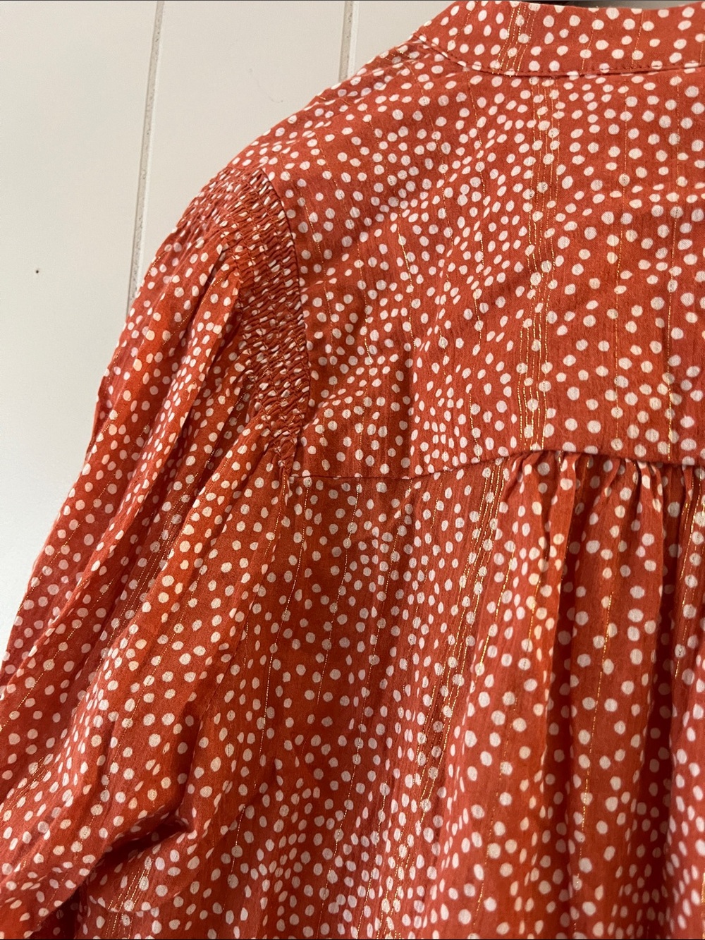 LOFT Rust Orange Dot Button-Front Blouse - Picture 13 of 13
